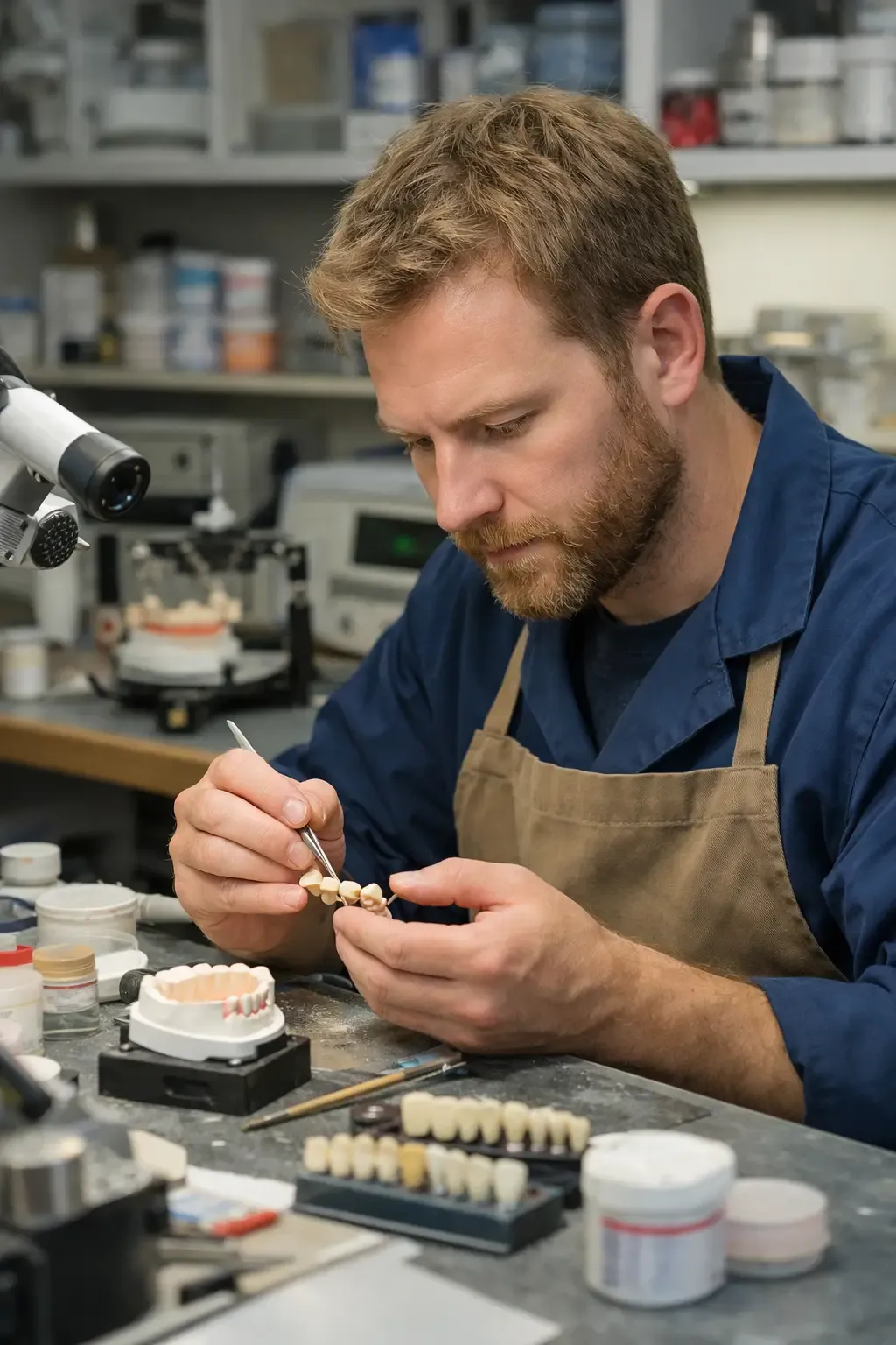 Dental technician working on a restoration
