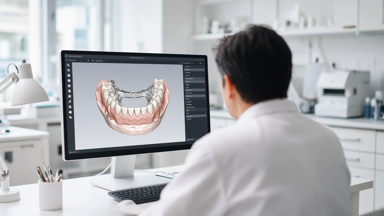 Placeholder: CAD design on screen, not a real patient case