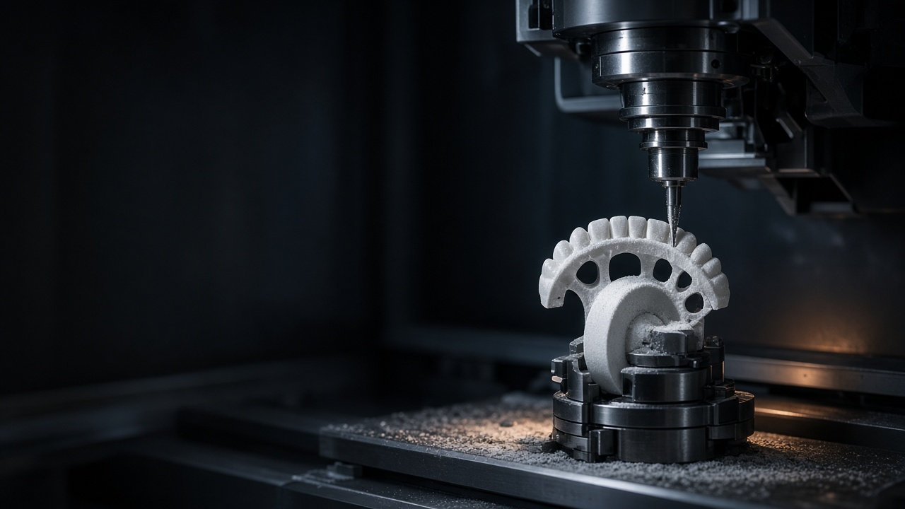 Placeholder: milling machine cutting a full-arch restoration